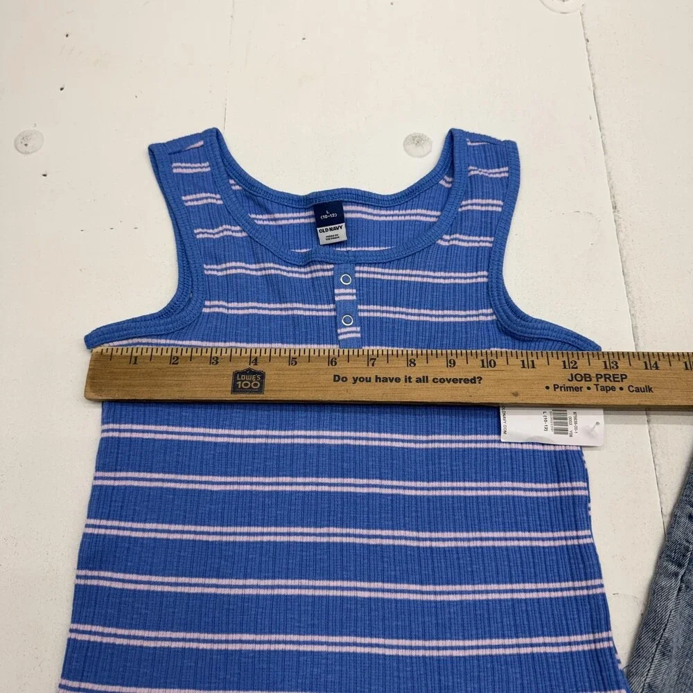 Gap Old Navy Outfit Set Girls 10 Blue Striped Tank Denim Jeans 2 Piece Casual